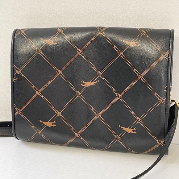 Longchamp black horse buckle print patterned leather vintage bag - Picture 3 of 11